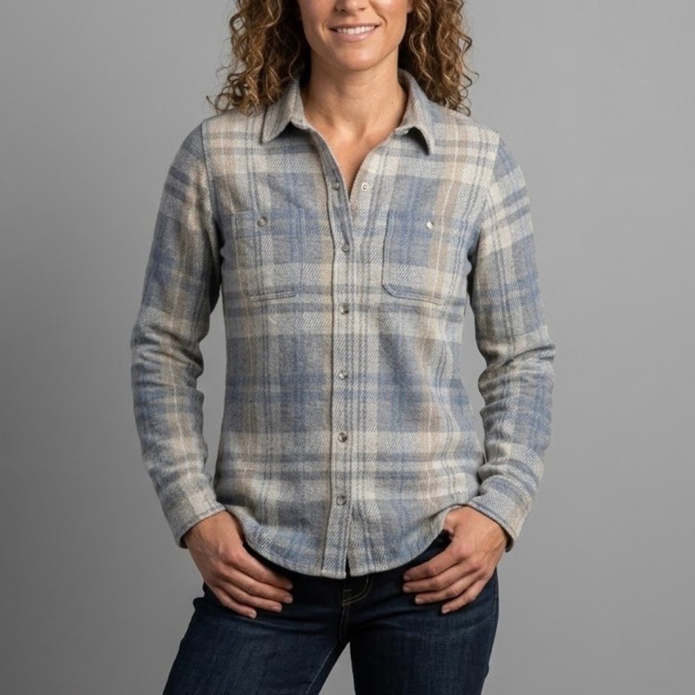Faherty Legend Sweater Shirt Gray Blue Plaid Flannel Size XS
